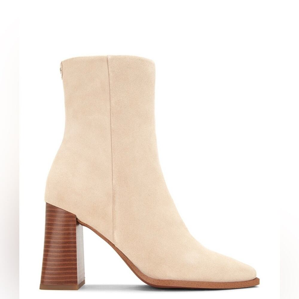Sam Edelman Ivette Booties Women 8.5 Fawn Tan Good Suede Block Heel Square Toe